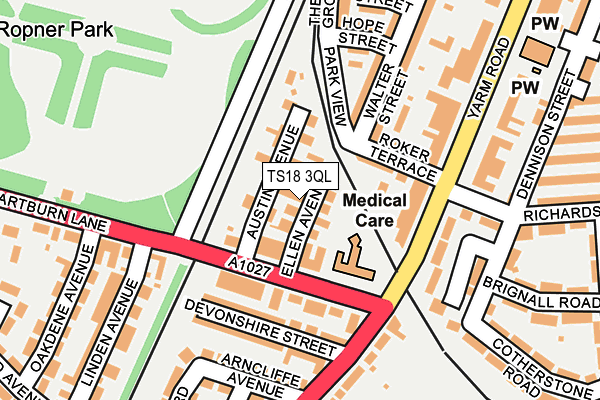 TS18 3QL map - OS OpenMap – Local (Ordnance Survey)