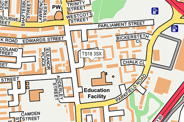 TS18 3SX map - OS OpenMap – Local (Ordnance Survey)