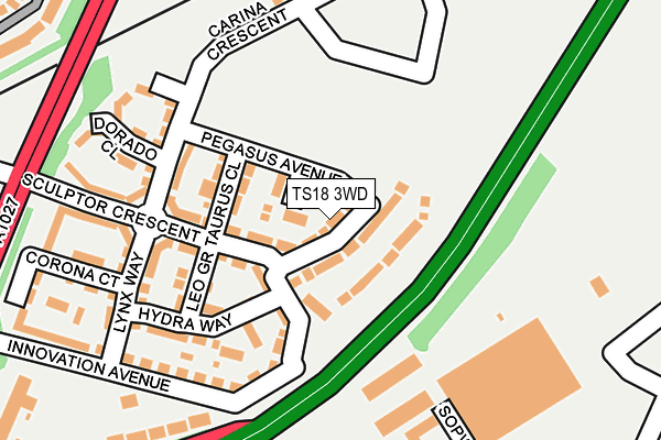 TS18 3WD map - OS OpenMap – Local (Ordnance Survey)