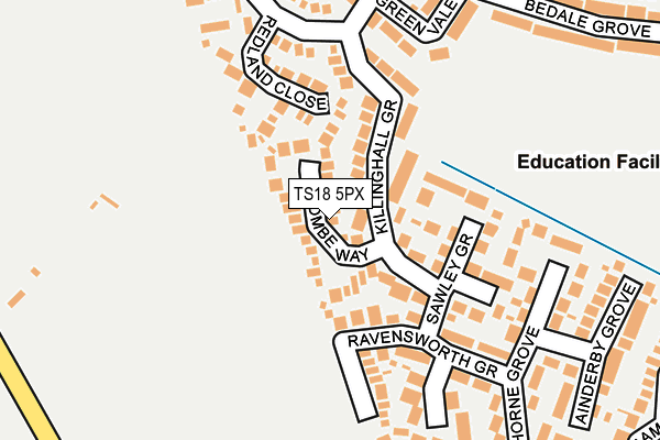 TS18 5PX map - OS OpenMap – Local (Ordnance Survey)