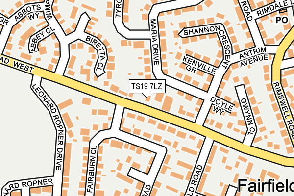 TS19 7LZ map - OS OpenMap – Local (Ordnance Survey)