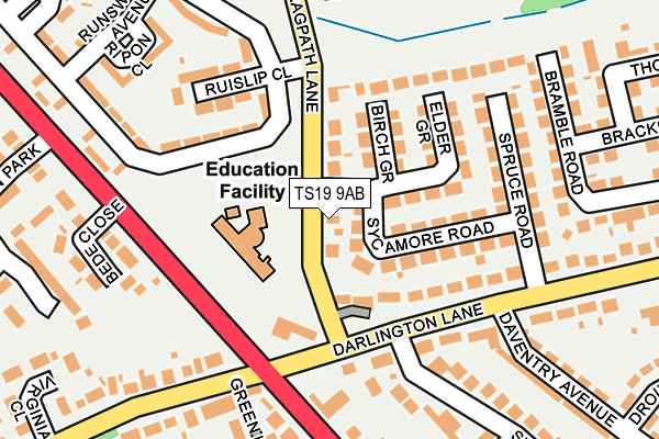 TS19 9AB map - OS OpenMap – Local (Ordnance Survey)