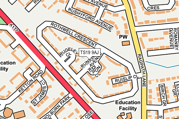 TS19 9AJ map - OS OpenMap – Local (Ordnance Survey)