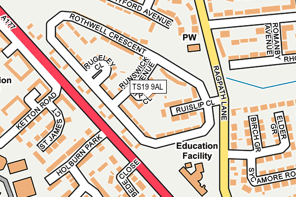 TS19 9AL map - OS OpenMap – Local (Ordnance Survey)