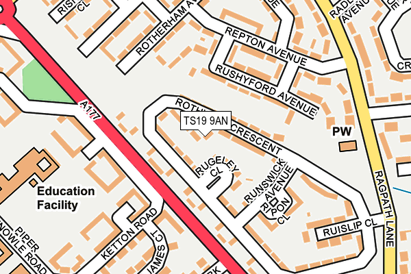 TS19 9AN map - OS OpenMap – Local (Ordnance Survey)