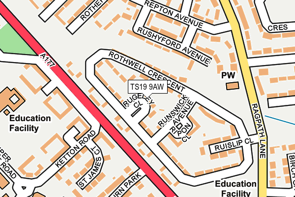 TS19 9AW map - OS OpenMap – Local (Ordnance Survey)