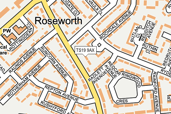 TS19 9AX map - OS OpenMap – Local (Ordnance Survey)