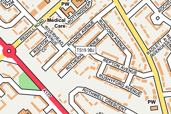 TS19 9BJ map - OS OpenMap – Local (Ordnance Survey)