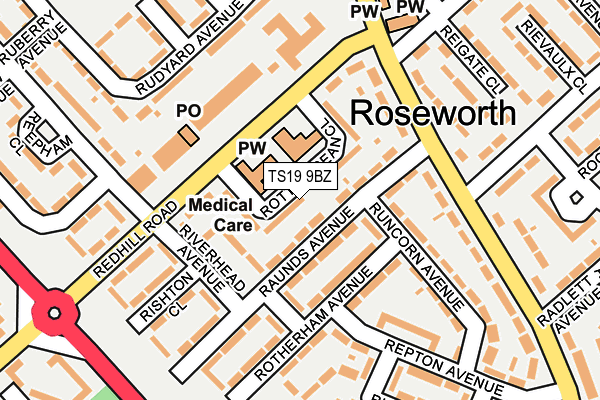 TS19 9BZ map - OS OpenMap – Local (Ordnance Survey)