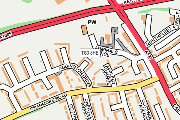 TS3 8HE map - OS OpenMap – Local (Ordnance Survey)