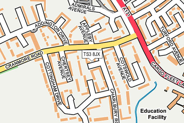 TS3 8JX map - OS OpenMap – Local (Ordnance Survey)