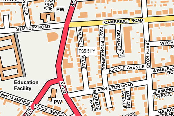 TS5 5HY map - OS OpenMap – Local (Ordnance Survey)
