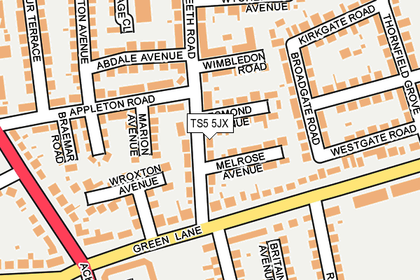 TS5 5JX map - OS OpenMap – Local (Ordnance Survey)