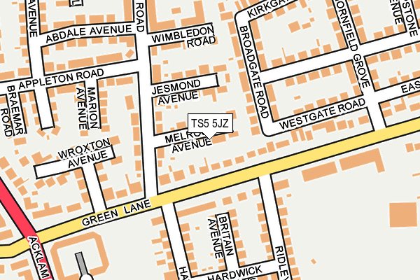 TS5 5JZ map - OS OpenMap – Local (Ordnance Survey)