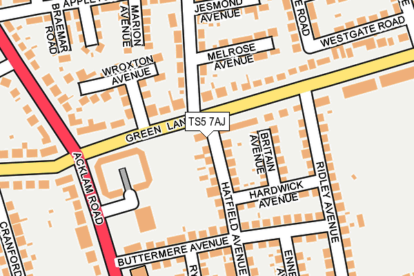 TS5 7AJ map - OS OpenMap – Local (Ordnance Survey)