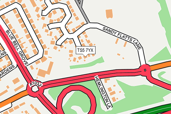 TS5 7YX map - OS OpenMap – Local (Ordnance Survey)