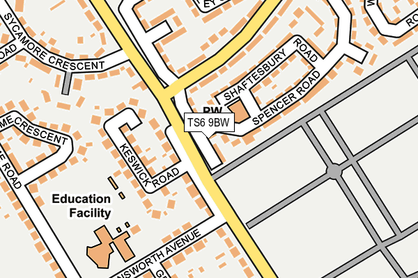 TS6 9BW map - OS OpenMap – Local (Ordnance Survey)