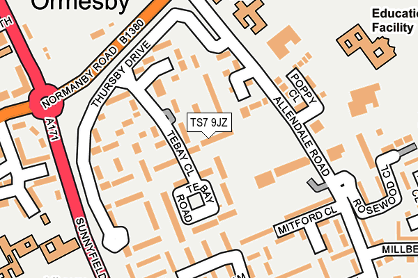 TS7 9JZ map - OS OpenMap – Local (Ordnance Survey)