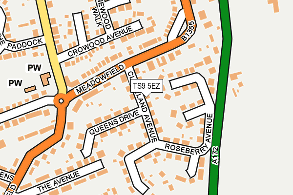 TS9 5EZ map - OS OpenMap – Local (Ordnance Survey)