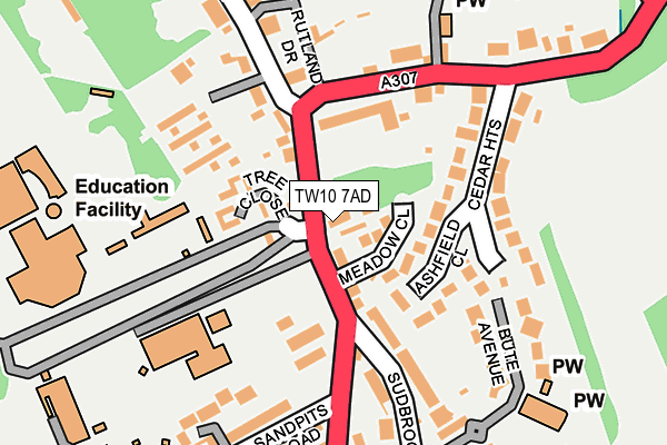 TW10 7AD map - OS OpenMap – Local (Ordnance Survey)