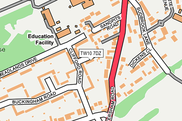 TW10 7DZ map - OS OpenMap – Local (Ordnance Survey)