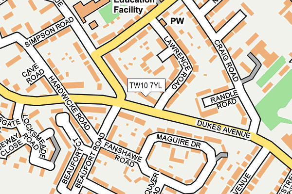 TW10 7YL map - OS OpenMap – Local (Ordnance Survey)