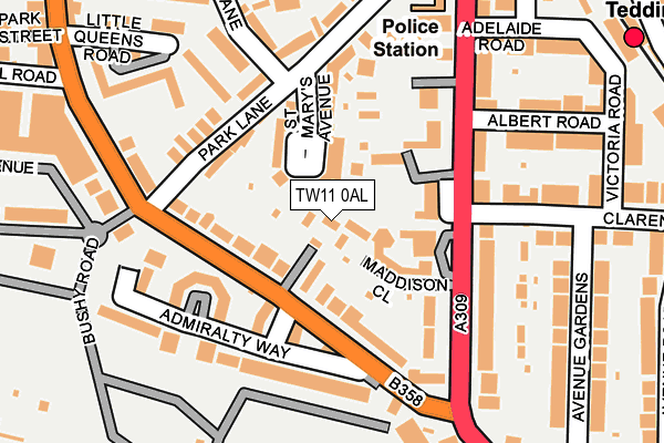 TW11 0AL map - OS OpenMap – Local (Ordnance Survey)