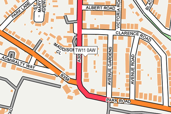 TW11 0AW map - OS OpenMap – Local (Ordnance Survey)