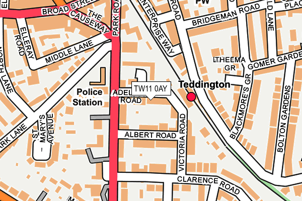 TW11 0AY map - OS OpenMap – Local (Ordnance Survey)