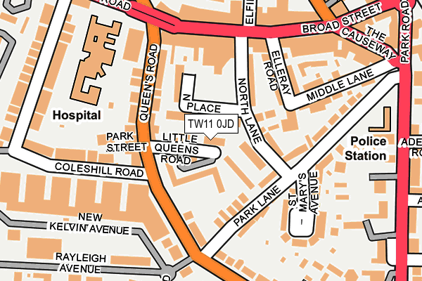 TW11 0JD map - OS OpenMap – Local (Ordnance Survey)