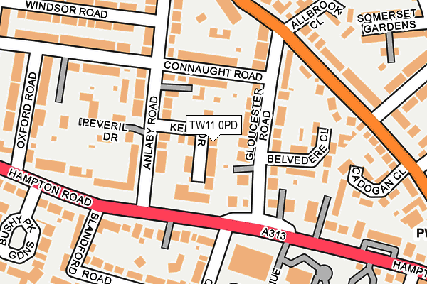 TW11 0PD map - OS OpenMap – Local (Ordnance Survey)