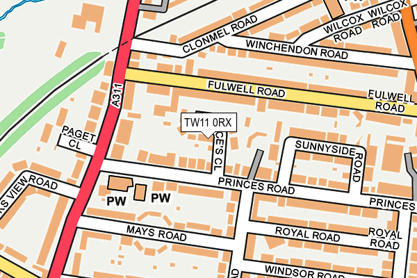 TW11 0RX map - OS OpenMap – Local (Ordnance Survey)