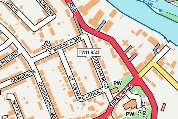 TW11 8AQ map - OS OpenMap – Local (Ordnance Survey)