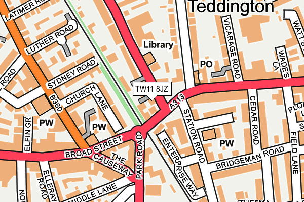 TW11 8JZ map - OS OpenMap – Local (Ordnance Survey)