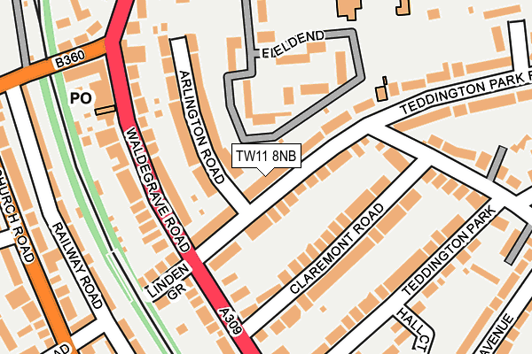 TW11 8NB map - OS OpenMap – Local (Ordnance Survey)