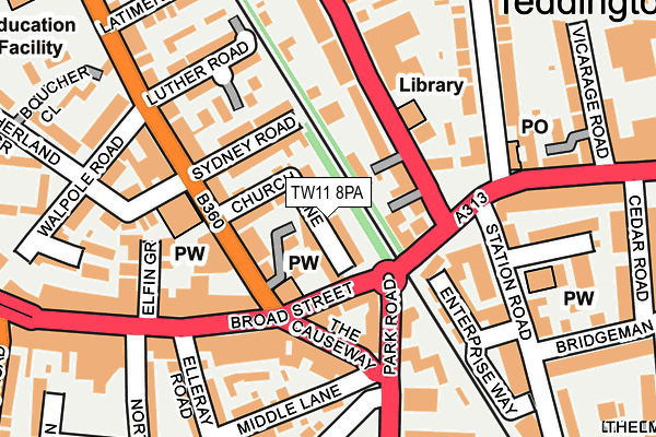 TW11 8PA map - OS OpenMap – Local (Ordnance Survey)