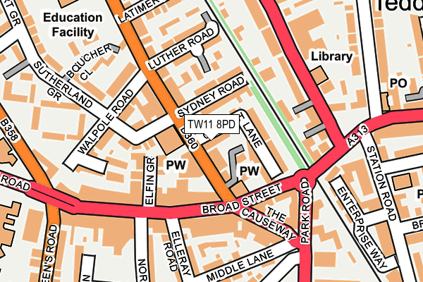 TW11 8PD map - OS OpenMap – Local (Ordnance Survey)