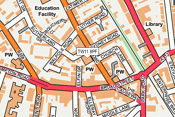 TW11 8PF map - OS OpenMap – Local (Ordnance Survey)