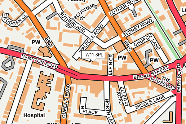 TW11 8PL map - OS OpenMap – Local (Ordnance Survey)