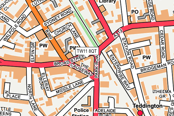 TW11 8QT map - OS OpenMap – Local (Ordnance Survey)