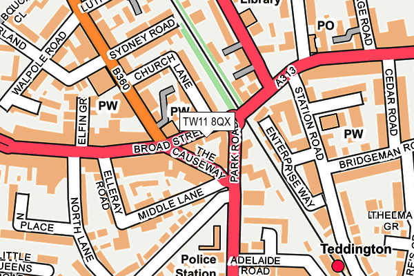 TW11 8QX map - OS OpenMap – Local (Ordnance Survey)