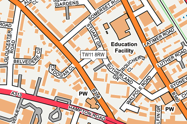 TW11 8RW map - OS OpenMap – Local (Ordnance Survey)
