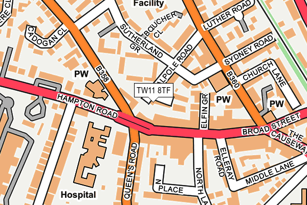 TW11 8TF map - OS OpenMap – Local (Ordnance Survey)