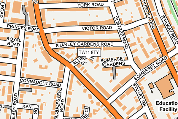 TW11 8TY map - OS OpenMap – Local (Ordnance Survey)