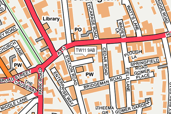 TW11 9AB map - OS OpenMap – Local (Ordnance Survey)