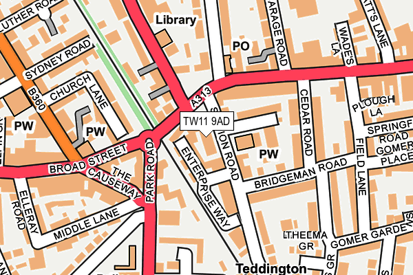 TW11 9AD map - OS OpenMap – Local (Ordnance Survey)