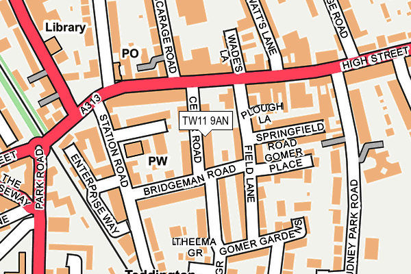 TW11 9AN map - OS OpenMap – Local (Ordnance Survey)