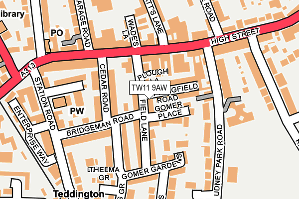 TW11 9AW map - OS OpenMap – Local (Ordnance Survey)