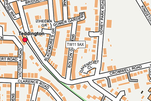 TW11 9AX map - OS OpenMap – Local (Ordnance Survey)