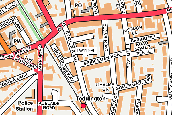 TW11 9BL map - OS OpenMap – Local (Ordnance Survey)